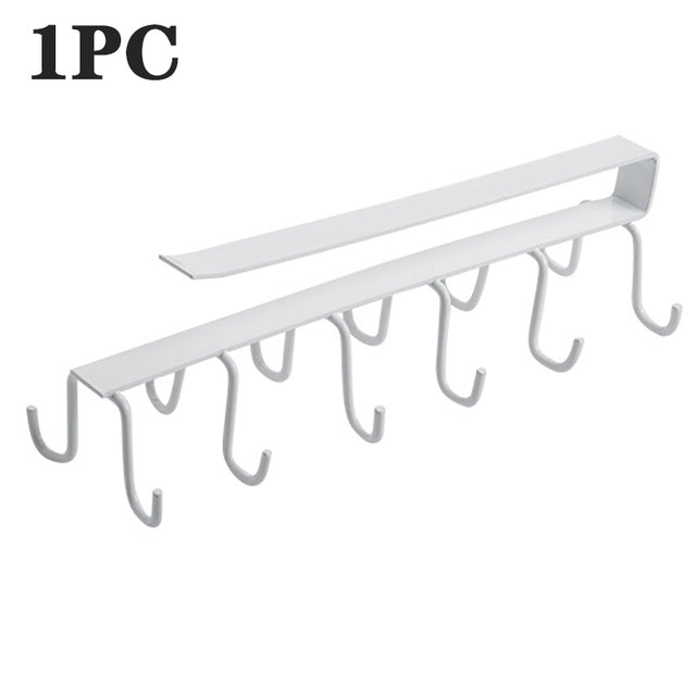 Iron 6 Hooks Storage Shelf Wardrobe Cabinet Metal Under Shelves Mug Cup Hanger Bathroom Kitchen Organizer Hanging Rack Holder