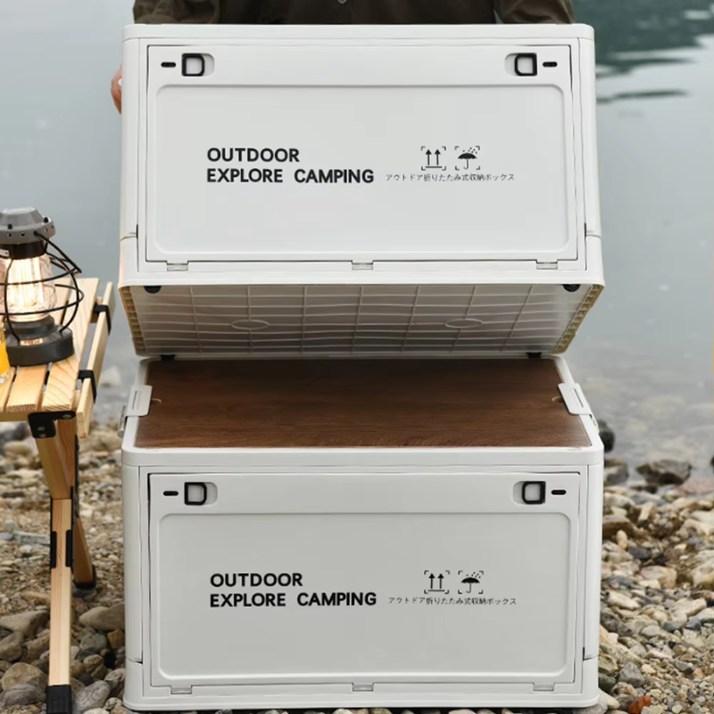 Portable Multifunctional Folding Car Storage Box with Wooden Lid