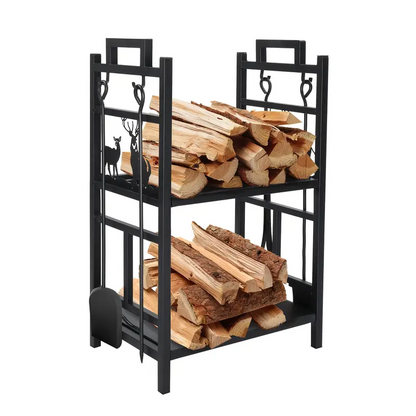2-Tier Firewood Rack with Hooks
