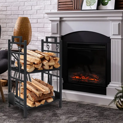 2-Tier Firewood Rack with Hooks