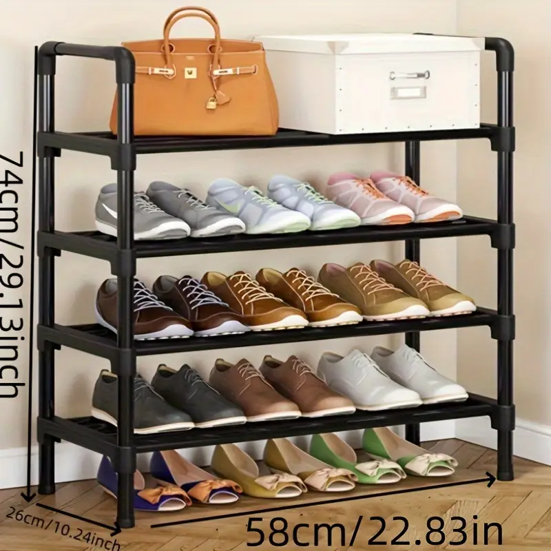 4-Tier Black Metal Shoe Rack Organizer