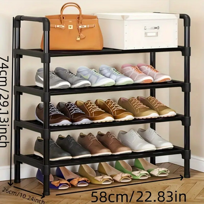4-Tier Black Metal Shoe Rack Organizer