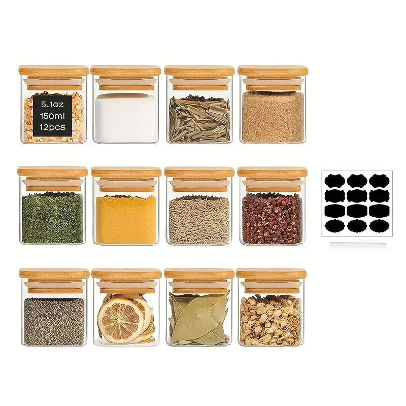 Glass Spice Jars with Airtight Lids (12-Pack)