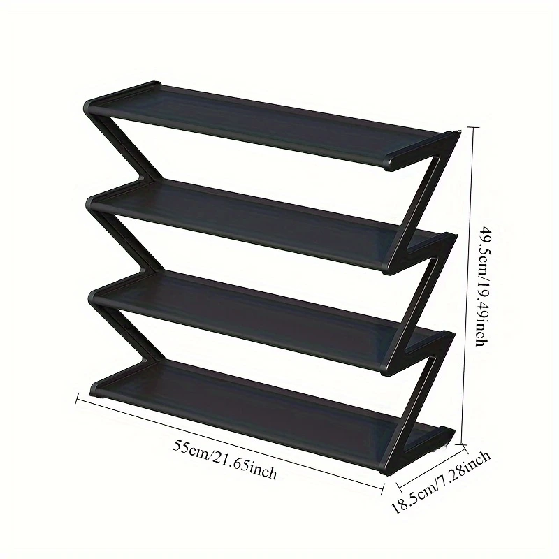 Shoe Rack Z-Shelf Black Plastic Organizer (4-Tier)