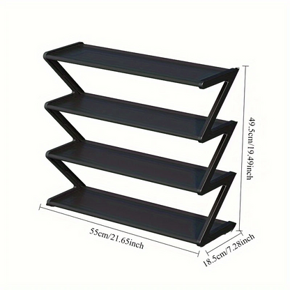 Shoe Rack Z-Shelf Black Plastic Organizer (4-Tier)