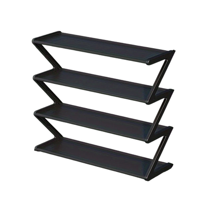 Shoe Rack Z-Shelf Black Plastic Organizer (4-Tier)