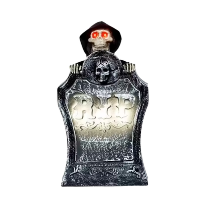 Glowing Halloween Tombstone with Red Light Skull