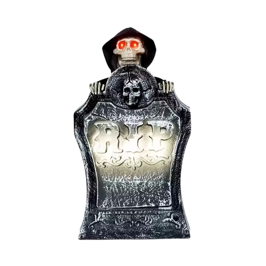 Glowing Halloween Tombstone with Red Light Skull