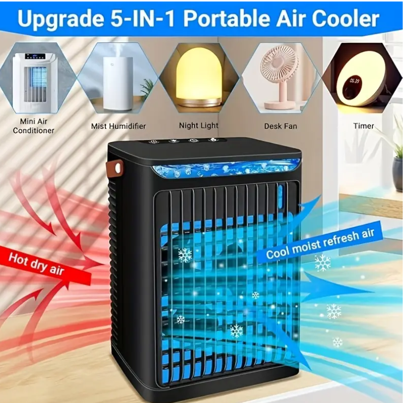 Mini Air Cooler with Portable Fan (5-in-1)
