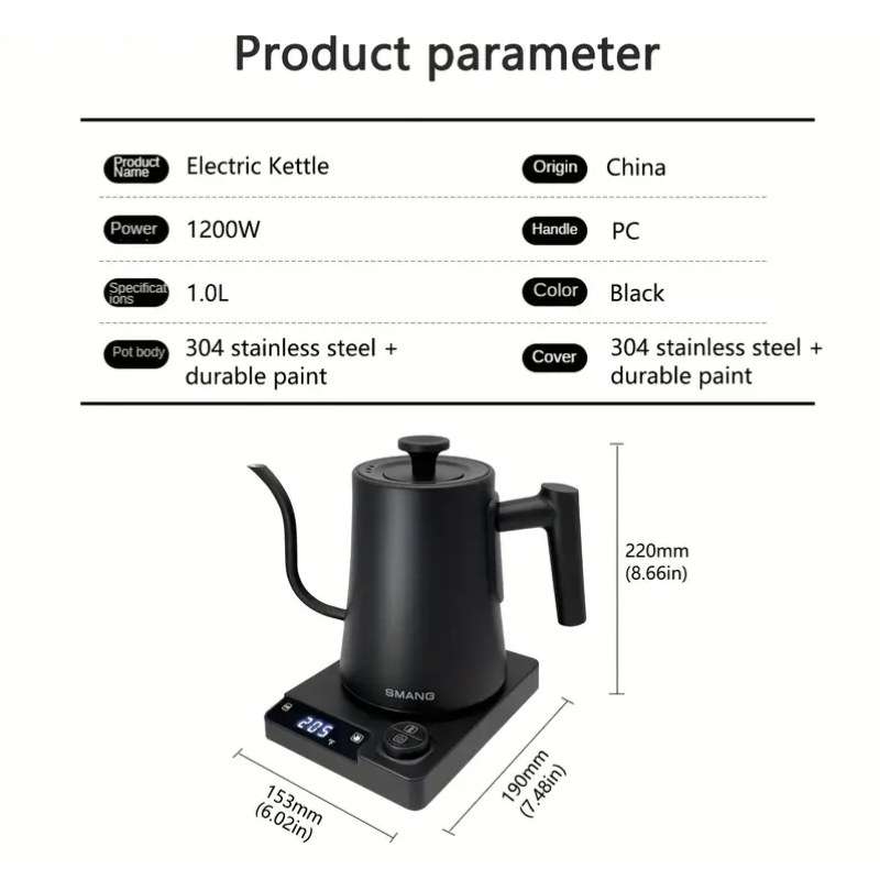 Electric Kettle Gooseneck Adjustable Temp (1200W)
