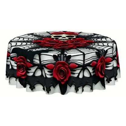 Gothic Skull Roses Round Tablecloth
