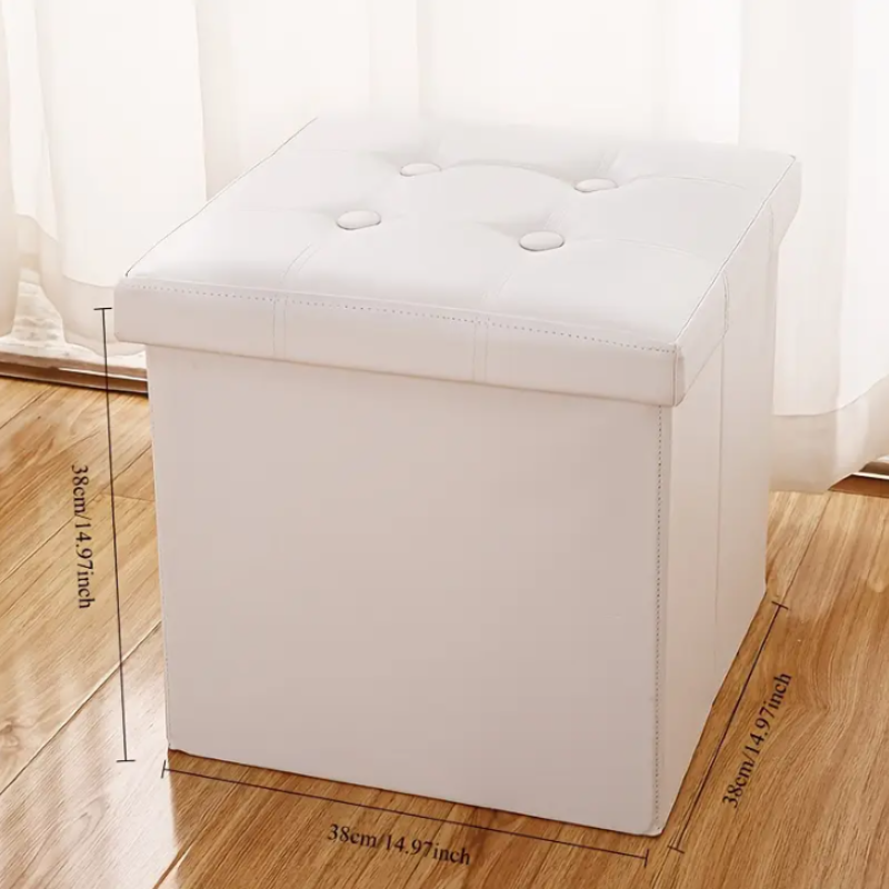 Leather Storage Stool with Button