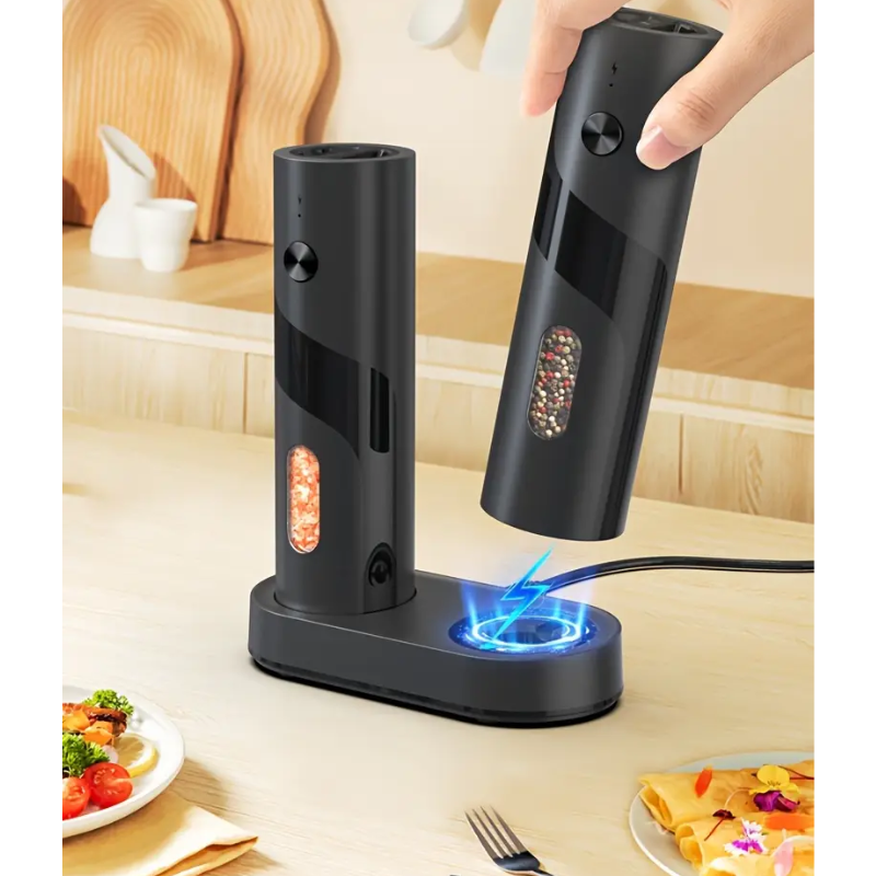 Electric Salt & Pepper Grinder Set with Charging Base (2 pcs)
