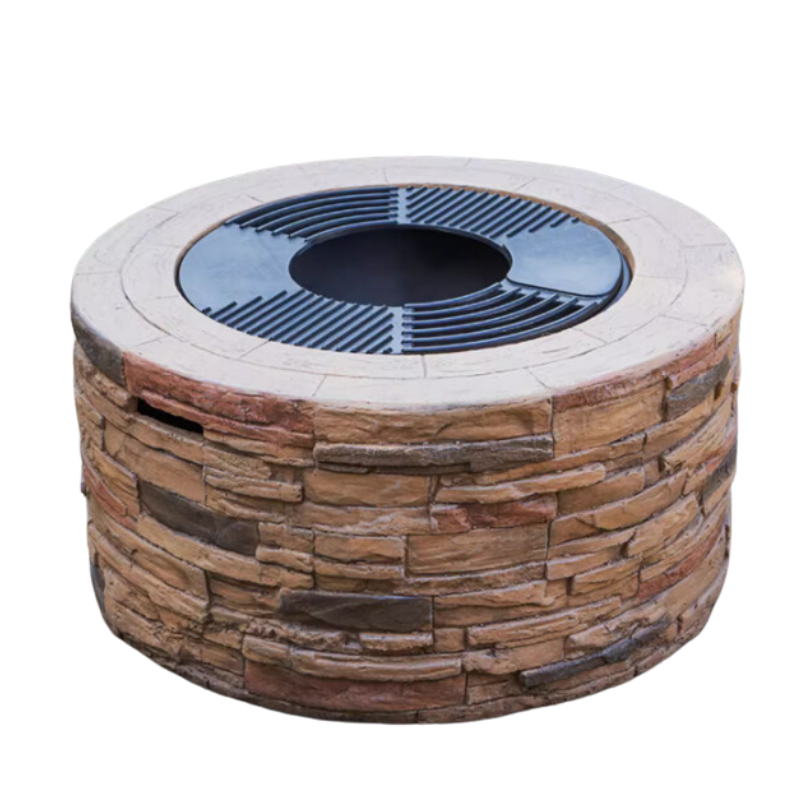 Outdoor Stone Charcoal Barbecue Grill with Hot Pot