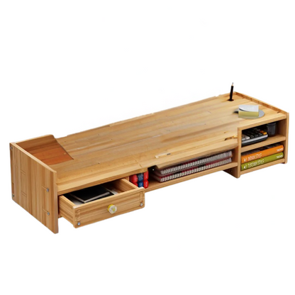 Wood Monitor Stand with Drawer & Keyboard Tray