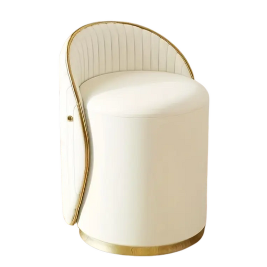 Vanity Stool Swivel Beige High Backrest Round Seat