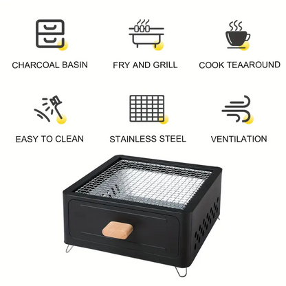 Outdoor Charcoal Grill with Wooden Stand