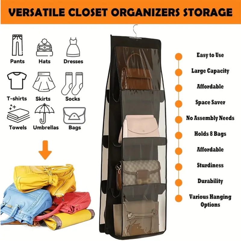 Hanging Handbag Organizer with 8 Pockets