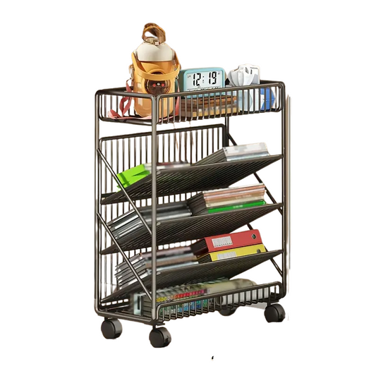 Office Bookshelf with Wheels and Storage Basket
