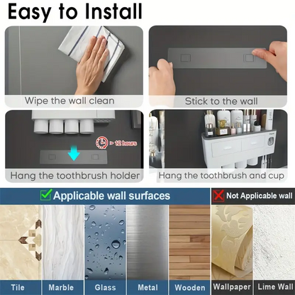 Wall Mounted Toothbrush Holder with Toothpaste Dispenser