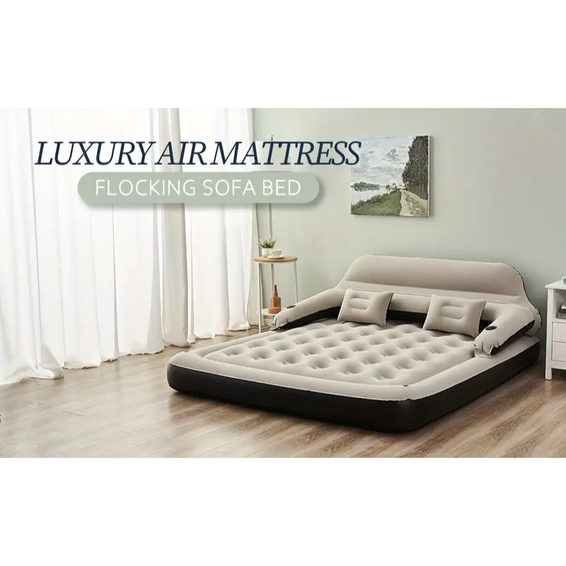 Inflatable Air Mattress with Headboard & Pillows