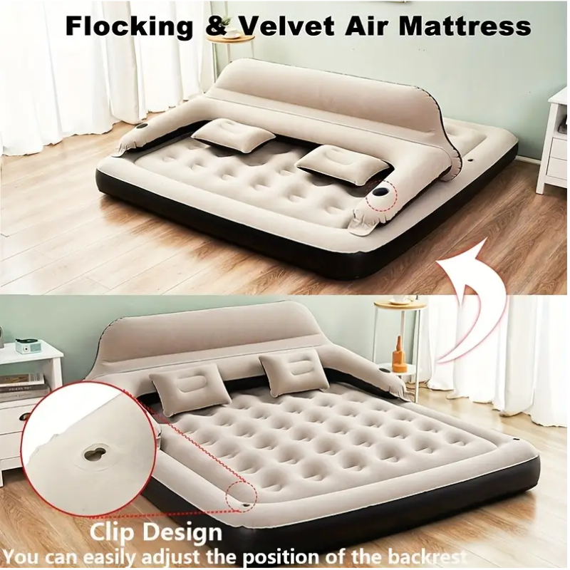 Inflatable Air Mattress with Headboard & Pillows