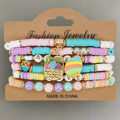 Vintage Easter Beaded Bracelets Set with Egg Charms
