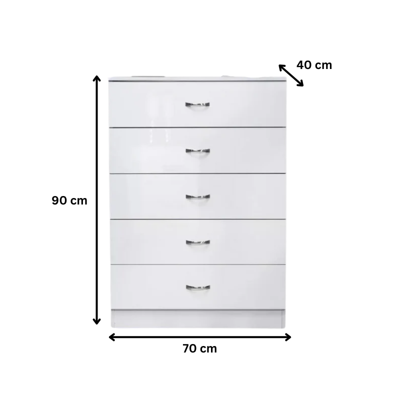 5 Layer White Drawer Chest Storage with Bedside Table