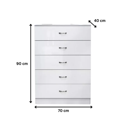 5 Layer White Drawer Chest Storage with Bedside Table