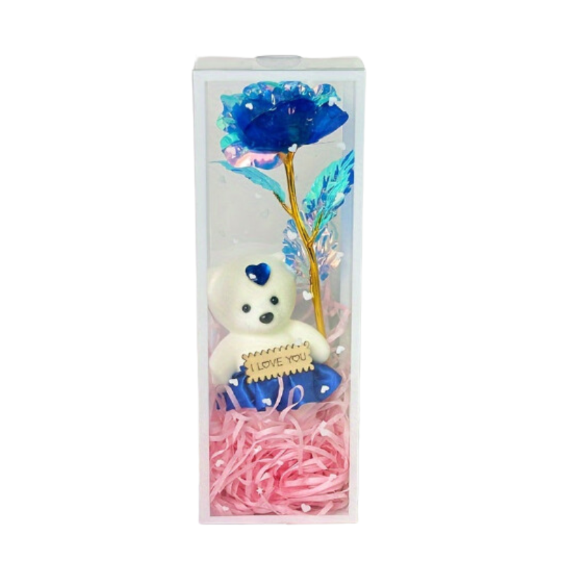 Enchanted Bear & Rose Gift Box for Special Occasions (Blue)