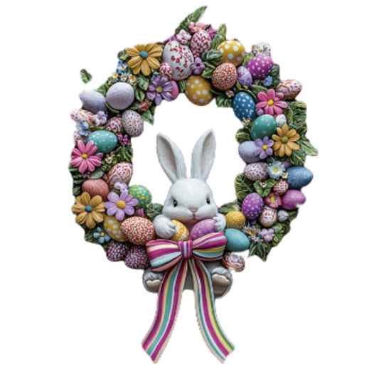 Easter Floral Wreath with Cute Rabbit Accent