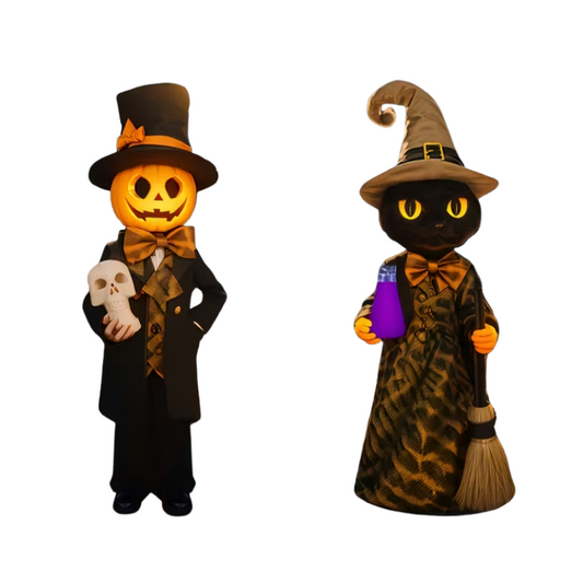 Halloween Yard Pumpkin Gentleman & Black Cat Witch