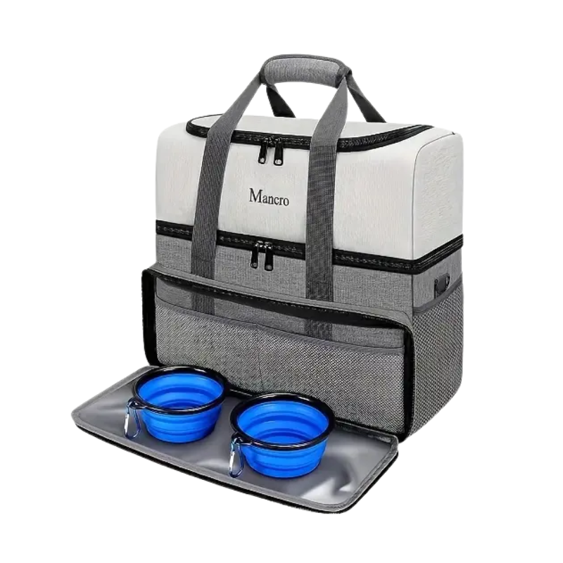 Dog Travel Bag Dual Layer with Bowls & Containers