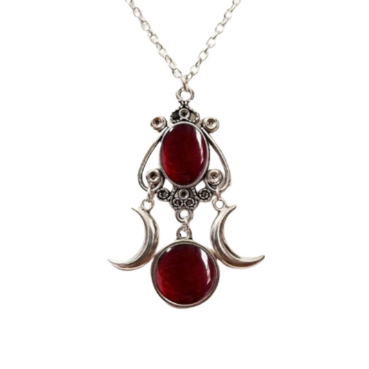 Charming Triple Moon Goddess Pendant Necklace (Red)