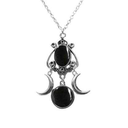 Charming Triple Moon Goddess Pendant Necklace (Black)
