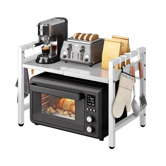 Microwave Expandable Shelf Rack with 6 Hooks