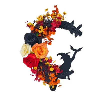 Gothic Halloween Wreath Witch Cat Moon Decor