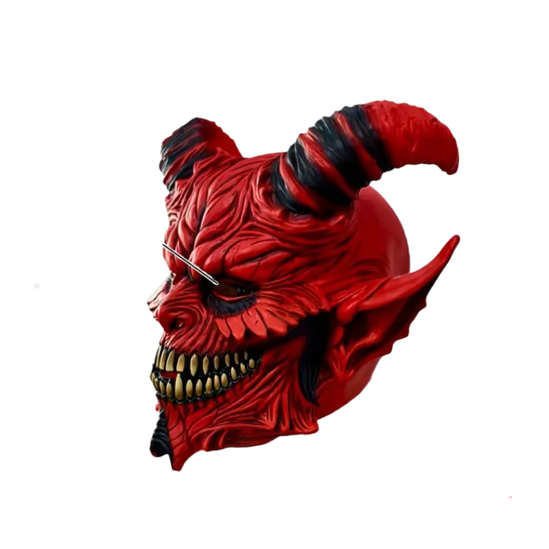 Demon Horror Mask Latex Headgear Red with Horns
