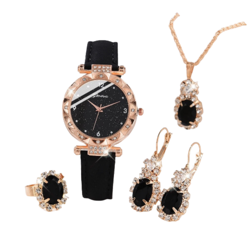 Luxury Womens Rhinestone Quartz Watch Set (5-Piece)