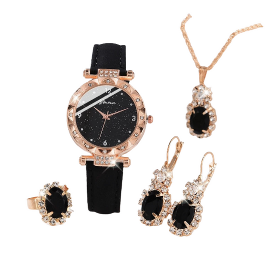 Luxury Womens Rhinestone Quartz Watch Set (5-Piece)
