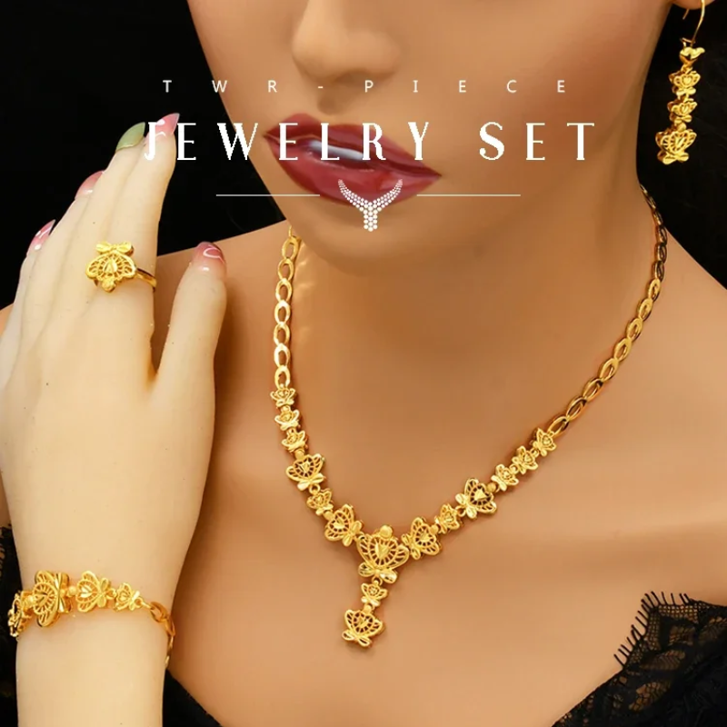 NNEOBA Indian 24k Gold Bridal Jewelry Set for Women