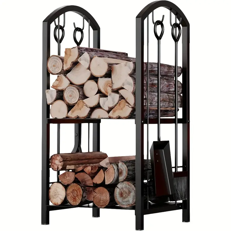 Metal Firewood Rack with 4-Tool Set