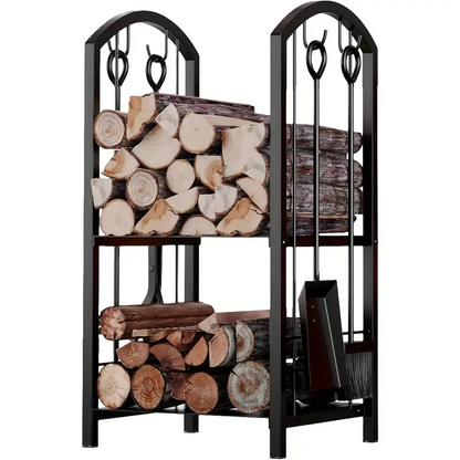 Metal Firewood Rack with 4-Tool Set