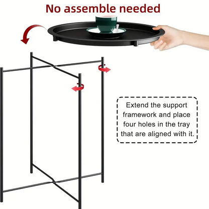 Black Round Coffee Table with Detachable Tray