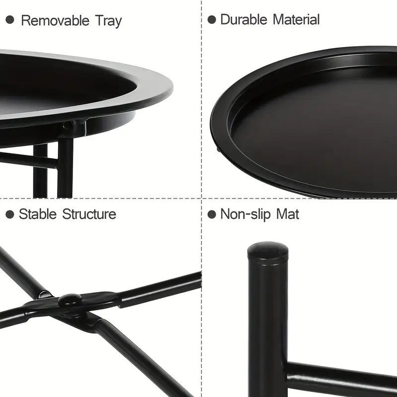 Black Round Coffee Table with Detachable Tray