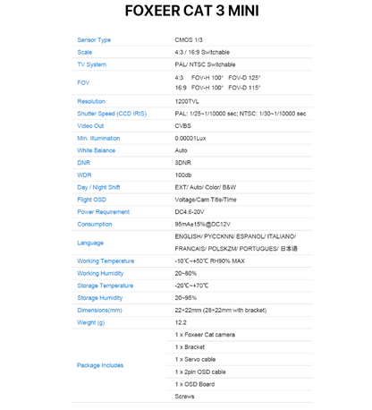 Cat 3 Mini 1200TVL Camera For RC Racing Drone