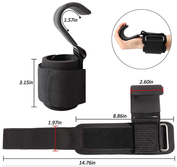 PowerLift Hook Grips with Wrist Wraps & Hand-Bar Straps