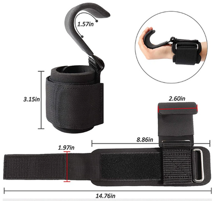 PowerLift Hook Grips with Wrist Wraps & Hand-Bar Straps